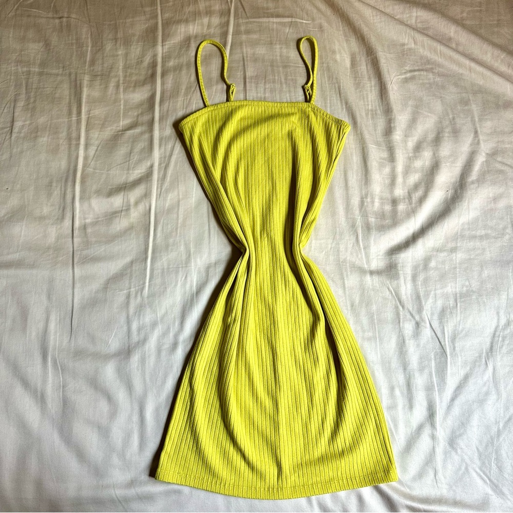 Neon green mini ribbed dress
